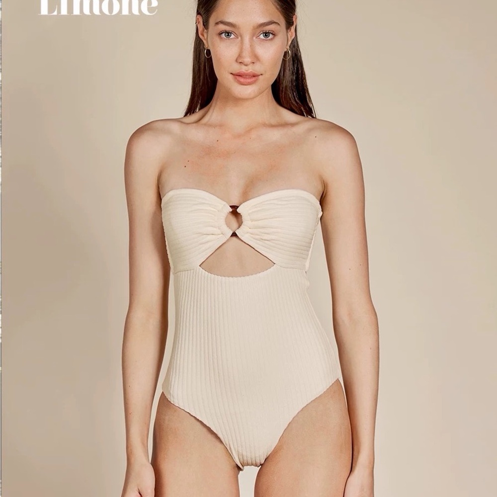 Strapless Ribbed One-Piece Swimsuit in Cream